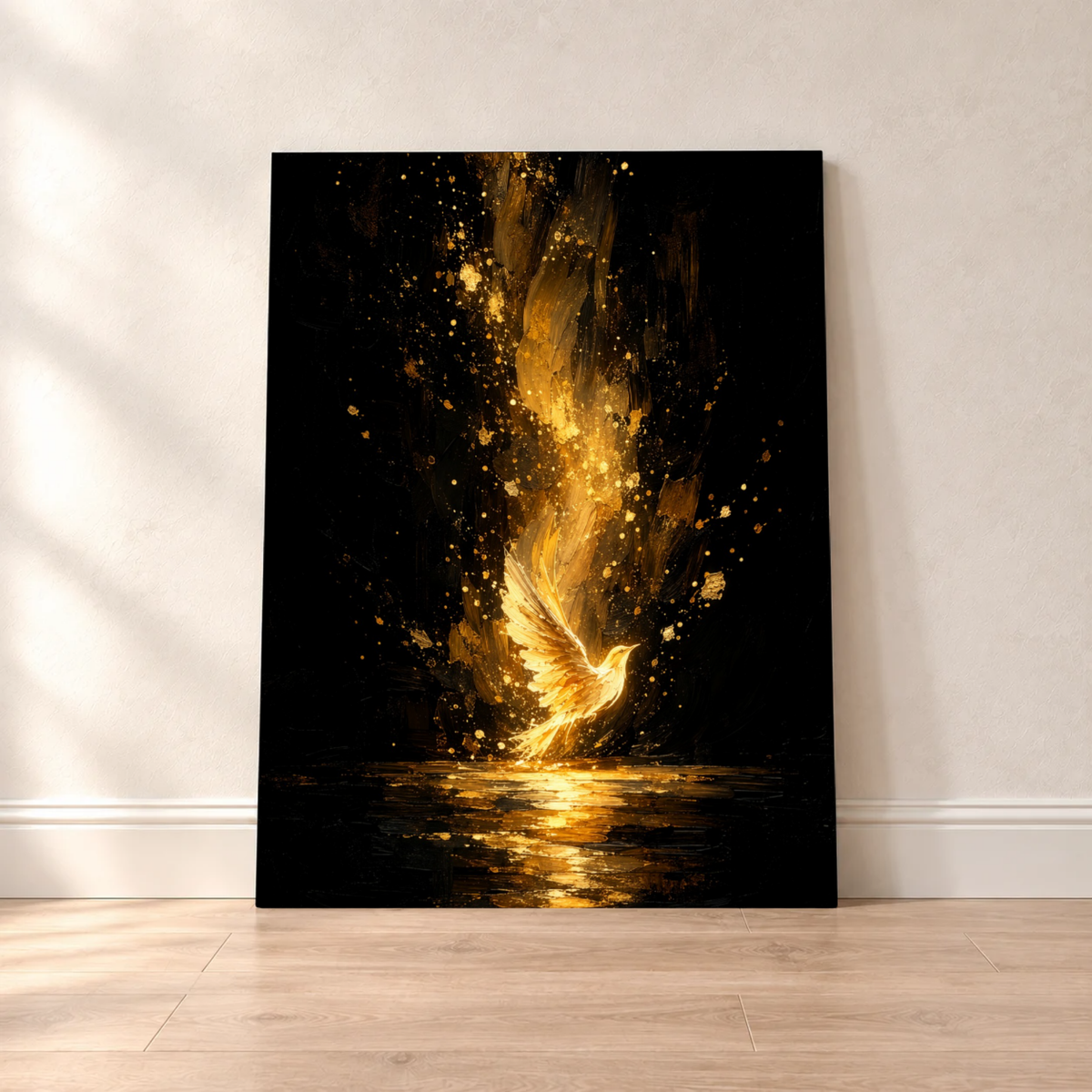 Golden Phoenix Art Print, Black and Gold Bird, Dramatic Wall Decor