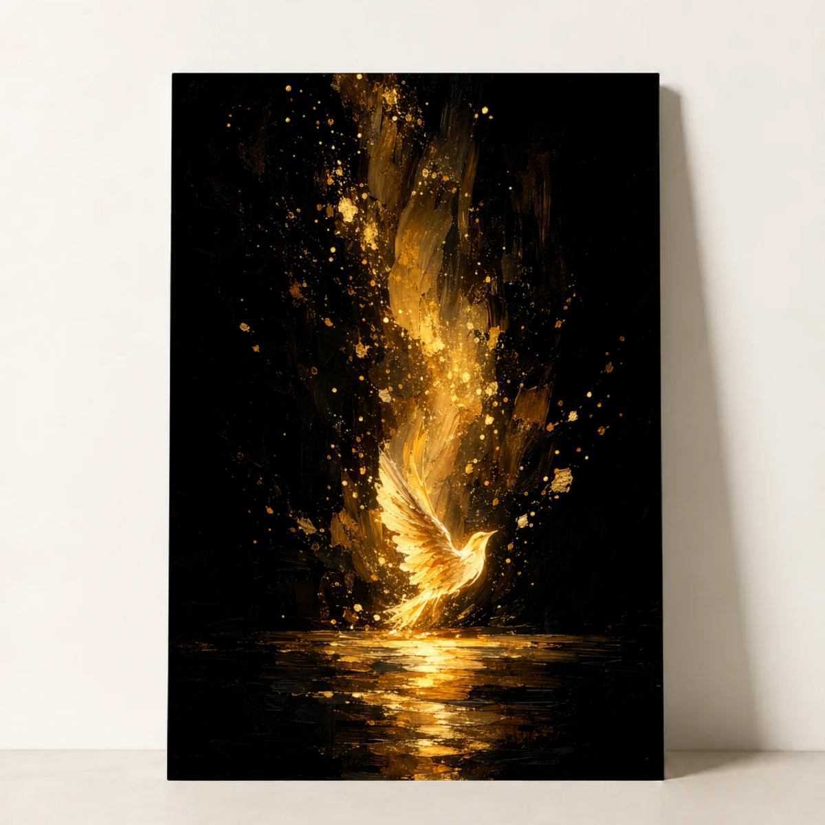 Golden Phoenix Art Print, Black and Gold Bird, Dramatic Wall Decor