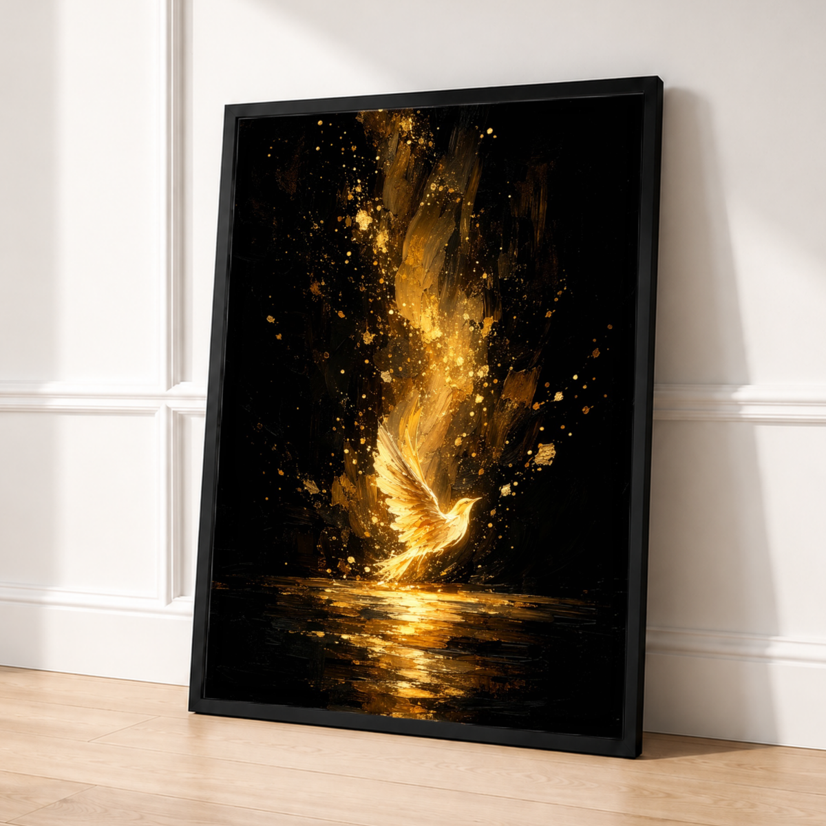 Golden Phoenix Art Print, Black and Gold Bird, Dramatic Wall Decor