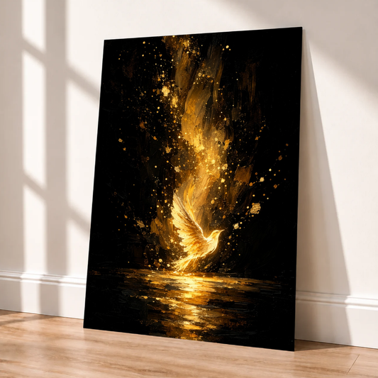 Golden Phoenix Art Print, Black and Gold Bird, Dramatic Wall Decor